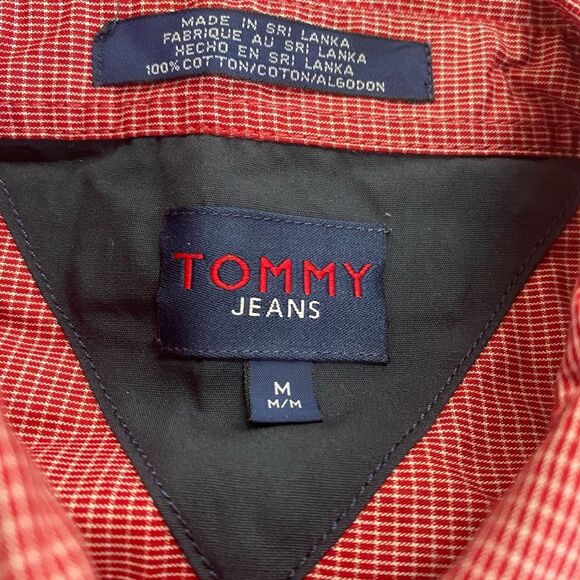 Tommy Jeans Red Checkered Cotton Short Sleeve Button Front Shirt size M - Picture 5 of 10